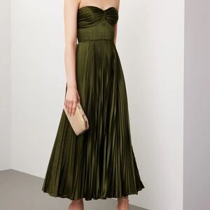AMUR Green Strapless Ruched Gown
